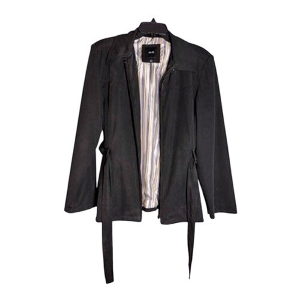 JLO New York Jacket Womens Medium Black Faux Suede Zip Front Belted Y2K